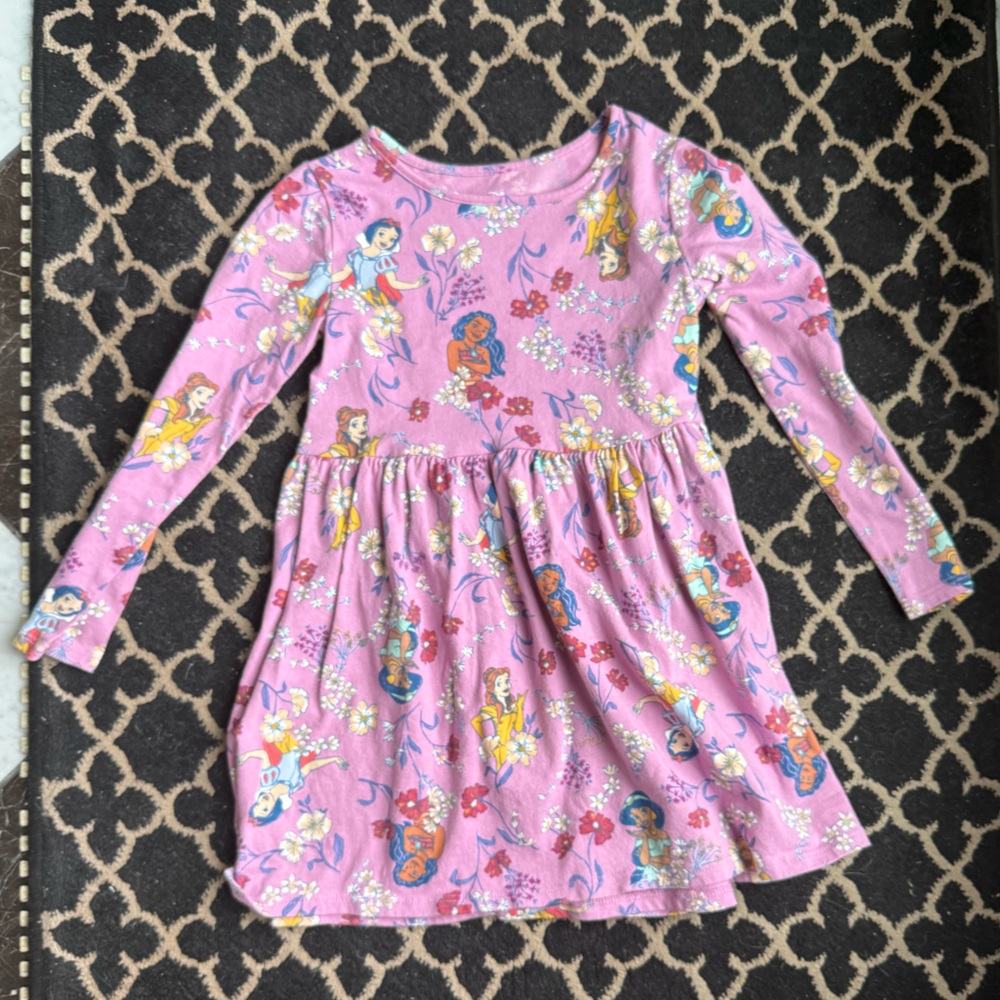 Disney Floral Pink-Purple Dress Moana, Belle, Jasmine, Snow White 100% cotton